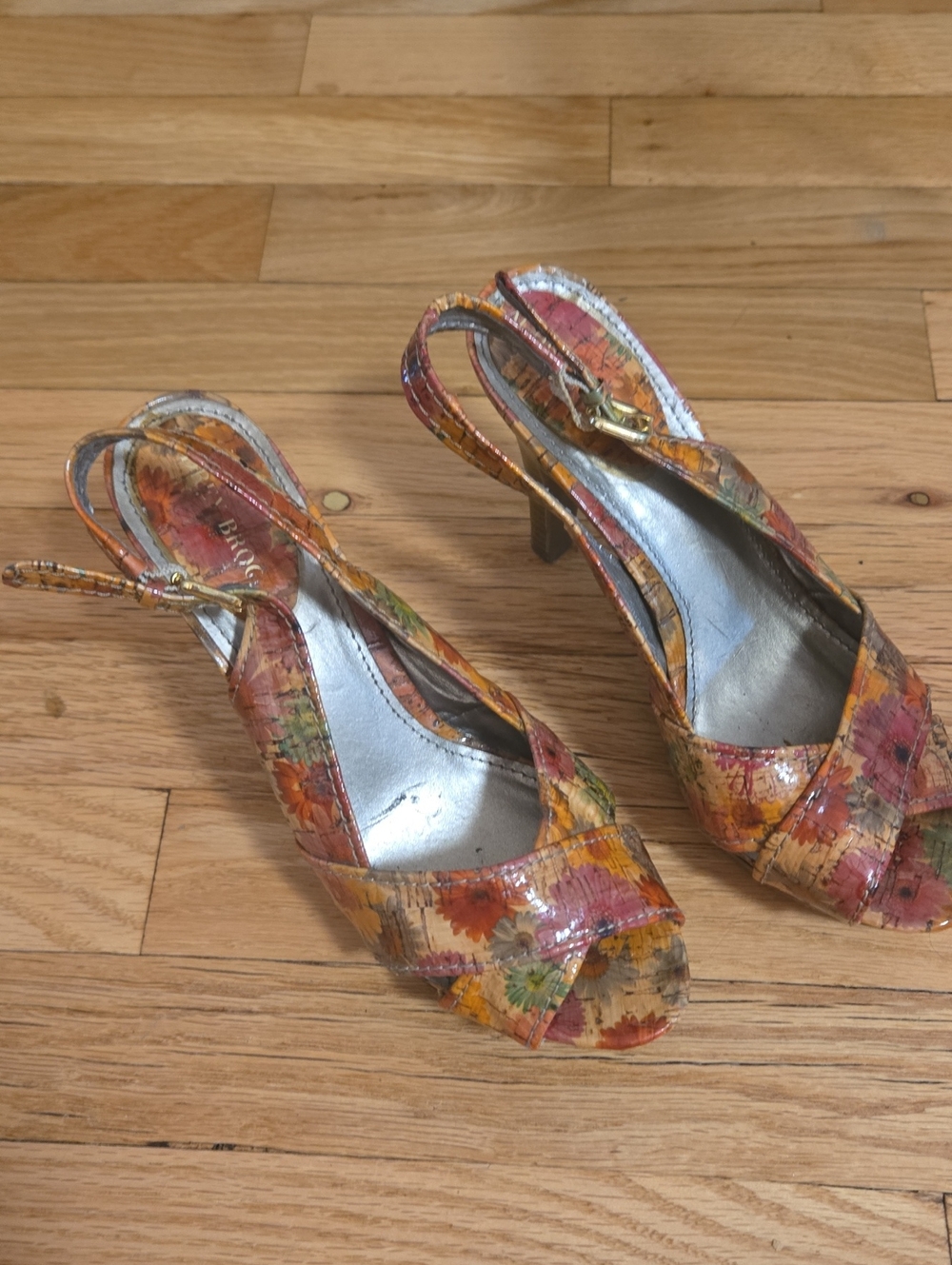 Vintage Early 2000 Audrey Brooke Orange Floral Slingback Heels